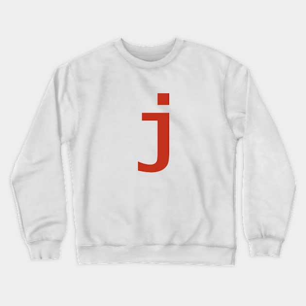 Letter j in Red Text Minimal Typography Crewneck Sweatshirt by ellenhenryart